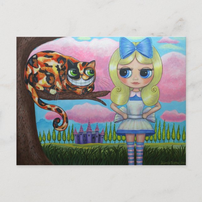 Alice im Wunderland und Cheshire Cat Postkarte (Vorderseite)
