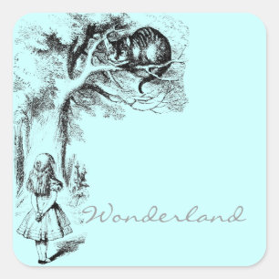 Alice im Wunderland und Cheshire Cat Quadratischer Aufkleber