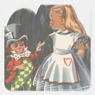 Alice im Wunderland und der verrückte Hatter Quadratischer Aufkleber