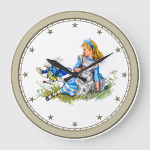 Alice im Wunderland und die weiße Kaninchen-Uhr Große Wanduhr