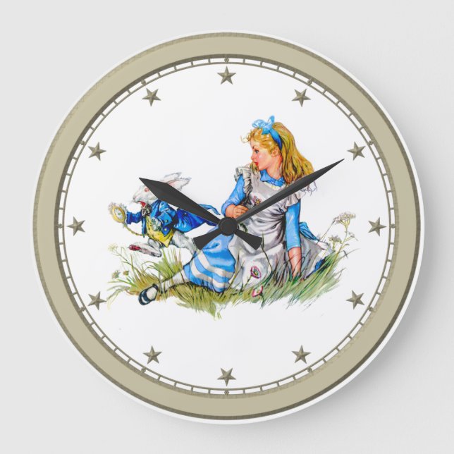 Alice im Wunderland und die weiße Kaninchen-Uhr Große Wanduhr (Vorderseite)