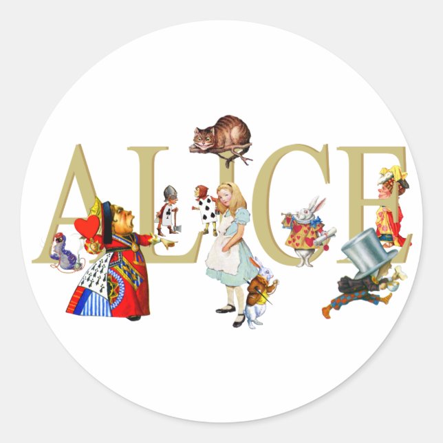 ALICE IM WUNDERLAND UND FREUEN RUNDER AUFKLEBER (Vorderseite)