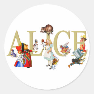 ALICE IM WUNDERLAND UND FREUEN RUNDER AUFKLEBER