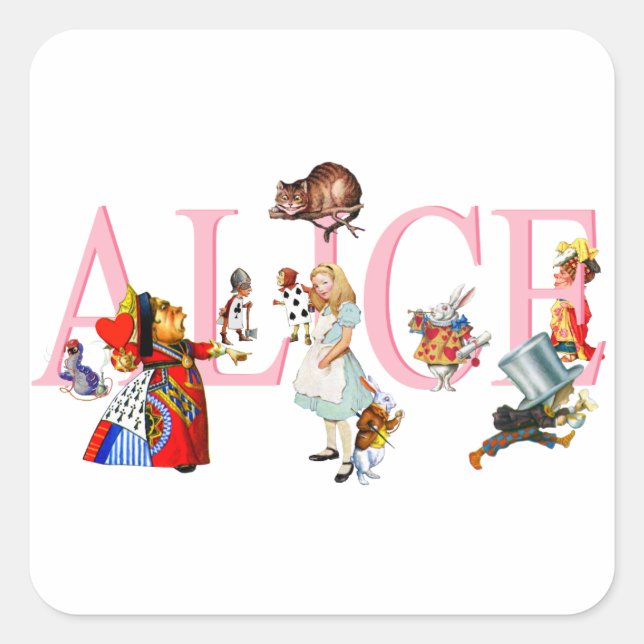 Alice im Wunderland und Freunde Quadratischer Aufkleber (Vorderseite)