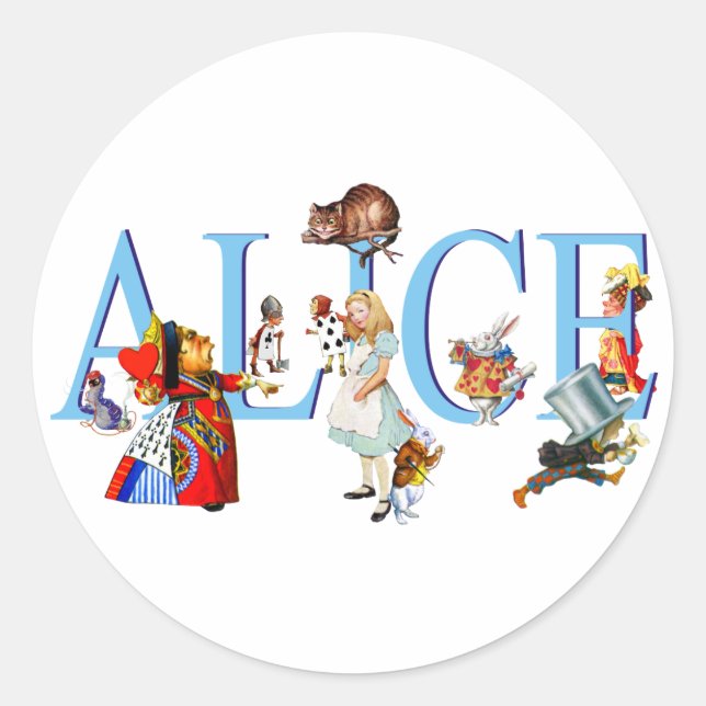 ALICE IM WUNDERLAND UND FREUNDE RUNDER AUFKLEBER (Vorderseite)
