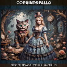 Alice im Wunderland und Grinsekatze - Decoupage