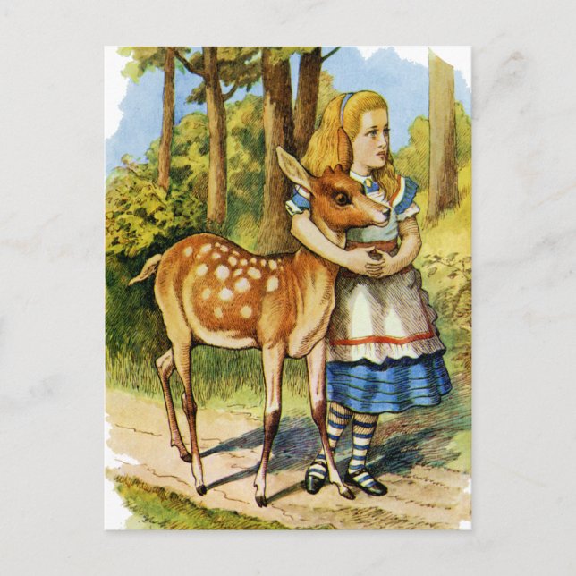 Alice im Wunderland und Hirsch Postkarte (Vorderseite)