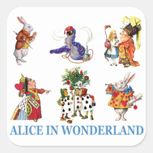 Alice im Wunderland und ihre Freunde Quadratischer Aufkleber