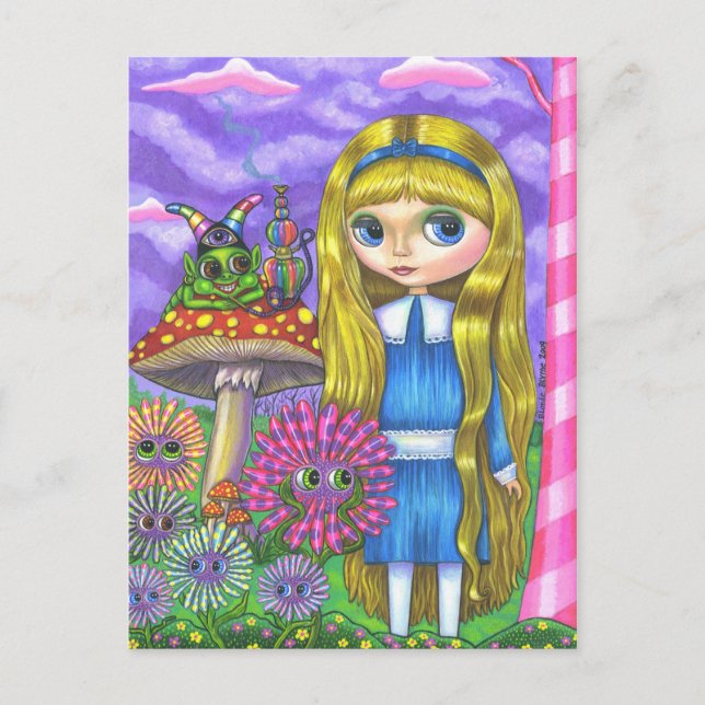 Alice im Wunderland und Raupe Postkarte (Vorderseite)