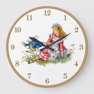 Alice im Wunderland und Weiße Kaninchenuhr Große Wanduhr