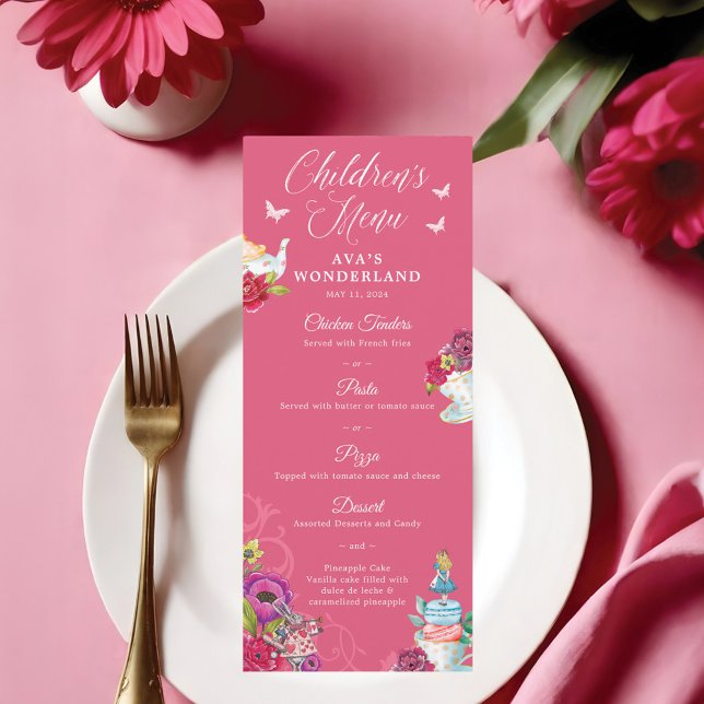 Alice im Wunderland Vibranly Floral Kids Party Men Menükarte (Alice In Wonderland Vibrant Floral Kids Party Menu)