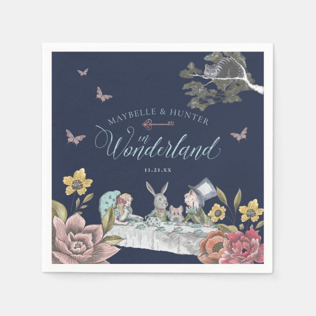 Alice im Wunderland Vintag Chic Hochzeit Serviette (Vorderseite)
