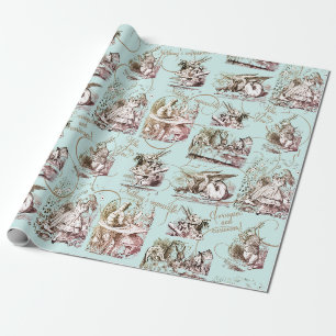 Alice im Wunderland Vintage Blau Gold Geschenkpapier