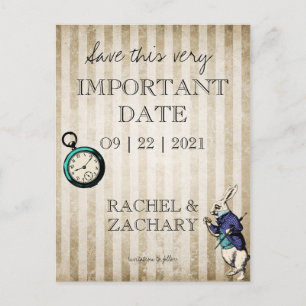 Alice im Wunderland Vintage Hochzeit Termin merken Postkarte