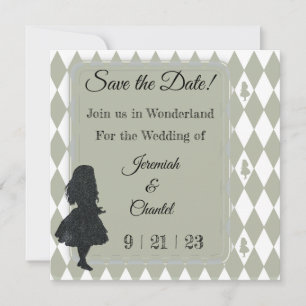 Alice im Wunderland Vintage Pastellgrün Elegant Save The Date