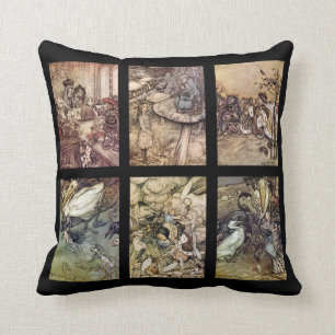 Alice im Wunderland Vintage-Poster-Set mit 6 Bilde Kissen