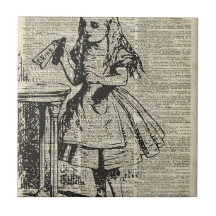 Alice im Wunderland Vintage-Schablone auf alter Se Fliese