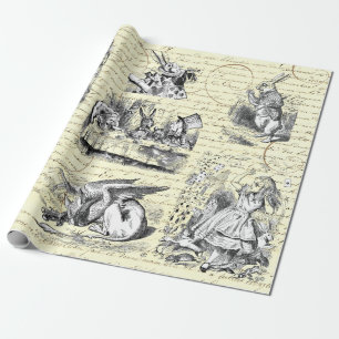 Alice im Wunderland Vintage-Schrift Beige Geschenkpapier