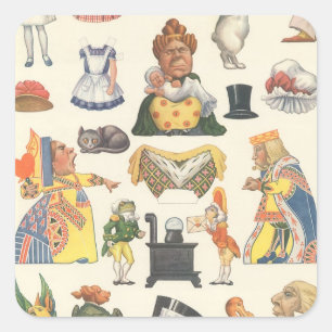 Alice im Wunderland, Vintage Viktorianische Papier Quadratischer Aufkleber