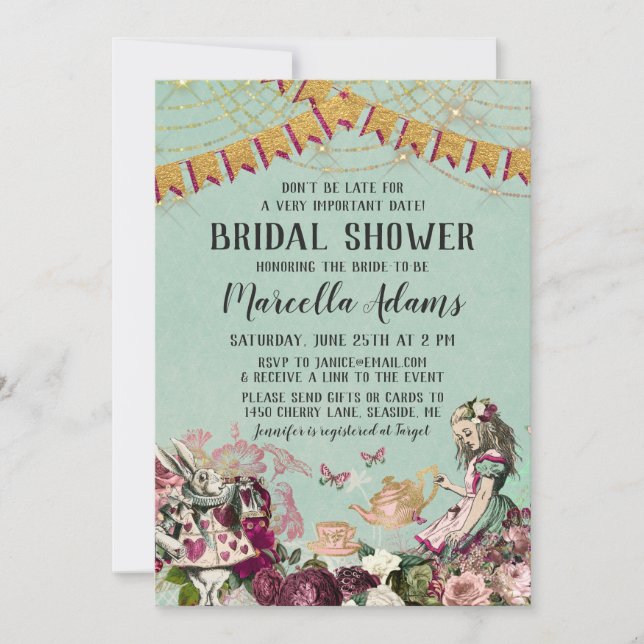 Alice im Wunderland Virtual Brautparty Einladung (Vorderseite)