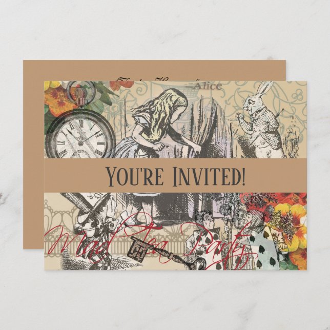 Alice im Wunderland Vorhang Classic Art Einladung (Vorne/Hinten)