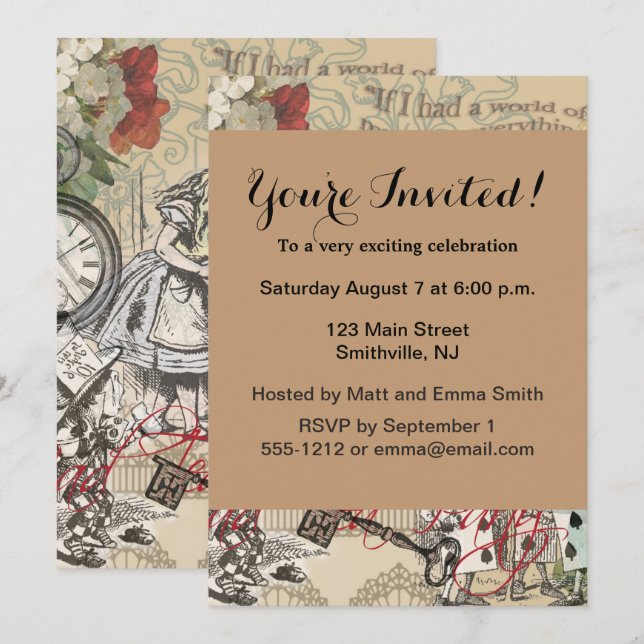 Alice im Wunderland Vorhang Classic Art Einladung (Vorne/Hinten)