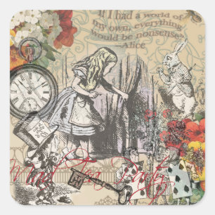 Alice im Wunderland Vorhang Classic Art Quadratischer Aufkleber