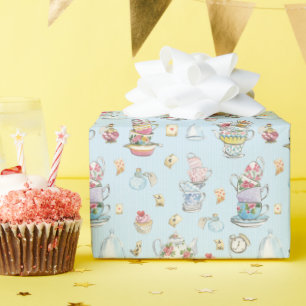 Alice im Wunderland Wasserfarbe Blau gestreift Geschenkpapier