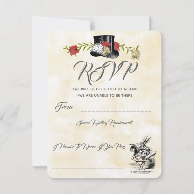 Alice im Wunderland Wedding RSVP (Vorderseite)