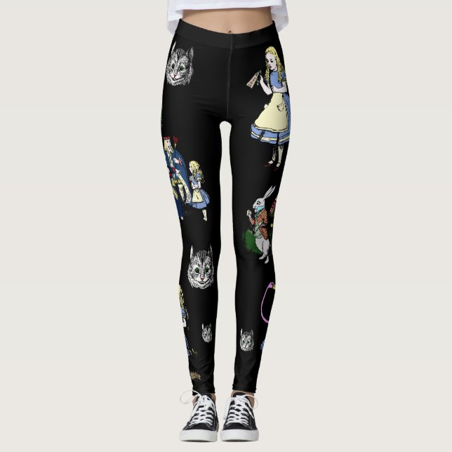 Alice im Wunderland-weiße Kaninchen-Cheshire-Katze Leggings (Vorderseite)