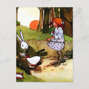Alice im Wunderland Weißer Hase Vintage Postkarte