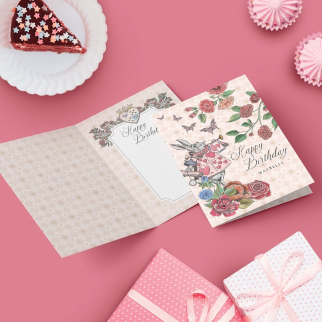 Alice im Wunderland Weißes Kaninchen Happy Geburts Karte (Von Creator hochgeladen)