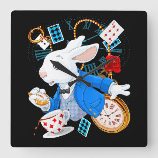 Alice im Wunderland - Weißes Kaninchen Quadratische Wanduhr