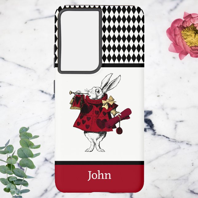 Alice im Wunderland Weißes Rotkaninchen mit Trumpe Samsung Galaxy Hülle (Von Creator hochgeladen)