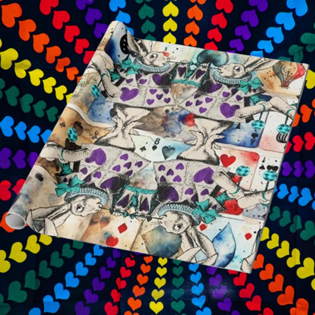 Alice im Wunderland Weißkaninchen lila Geschenkpapier (Wrap your gifts with enchanting Alice in Wonderland white rabbit purple wrapping paper.  )