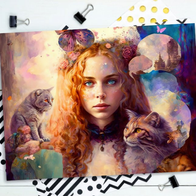 Alice im Wunderland | Whimsical Dreamy Cat Lover Seidenpapier (Von Creator hochgeladen)