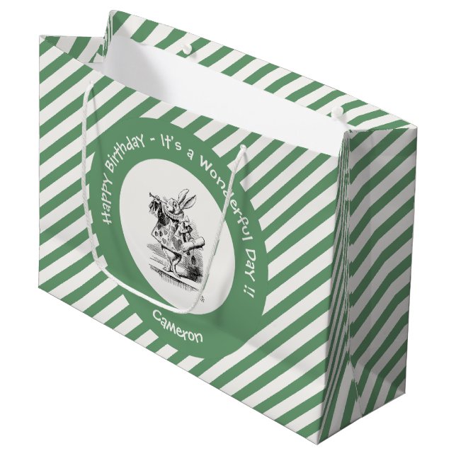 Alice im Wunderland White Rabbit Herald Birthday Große Geschenktüte (Vorderseite Schrägansicht)