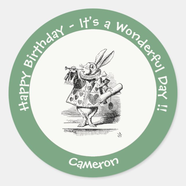 Alice im Wunderland White Rabbit Herald Birthday Runder Aufkleber (Vorderseite)