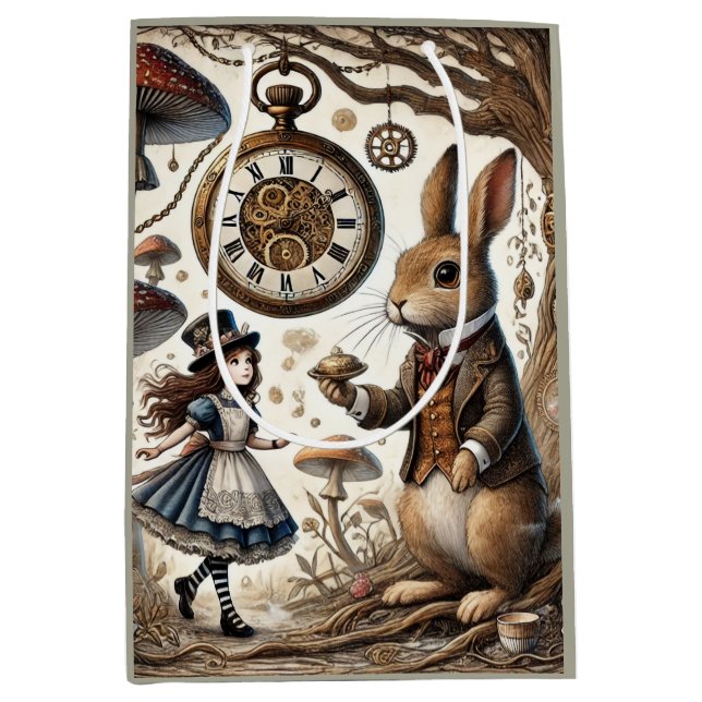 Alice im Wunderland White Rabbit Tee Art Mittlere Geschenktüte (Vorderseite)