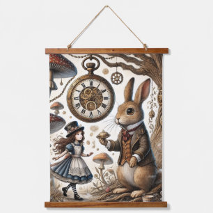 Alice im Wunderland White Rabbit Tee Art Wandteppich Mit Holzrahmen