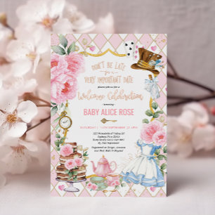Alice im Wunderland Willkommens-Baby-Feierparty Folieneinladung