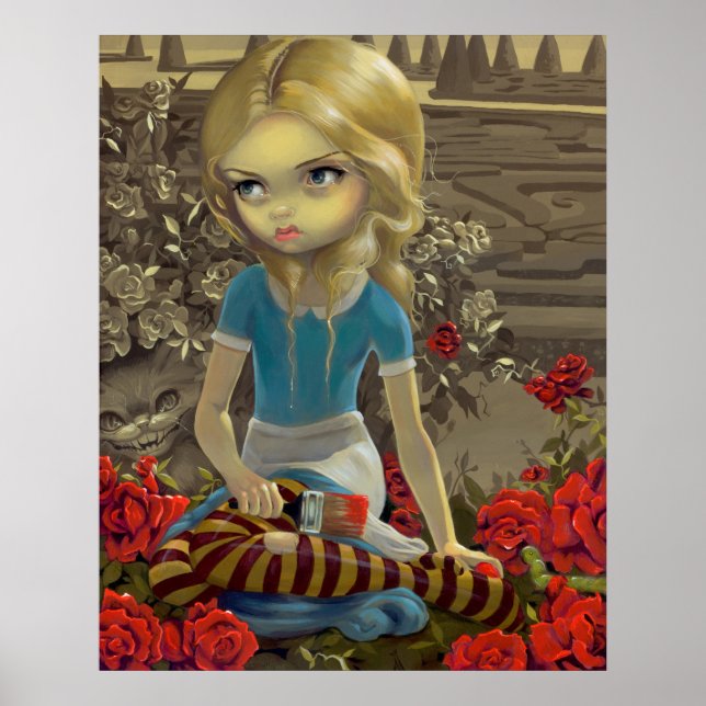 Alice im Wunderland Zeichnen der Rose Roter DRUCK Poster (Vorne)