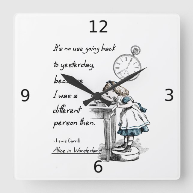 Alice im Wunderland-Zitate Quadratische Wanduhr (Vorderseite)