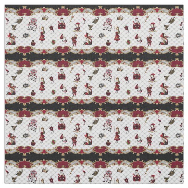 Alice im Wunderland zu Weiß/Krimson Stoff (Muster)