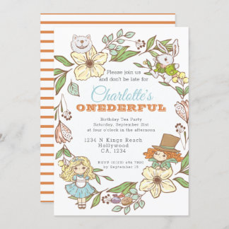 Alice im Wunderland zum ersten Geburtstag Einladung