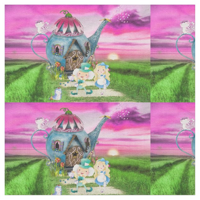 Alice im Wunderland zum Teekessel Hintergrund Stoff (Nahaufnahme)