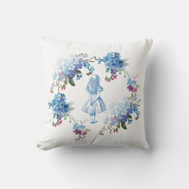 Alice im Wunderlandblaues Blumenthrow-Kissen Kissen (Vorderseite)