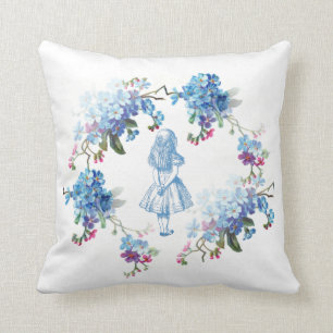 Alice im Wunderlandblaues Blumenthrow-Kissen Kissen