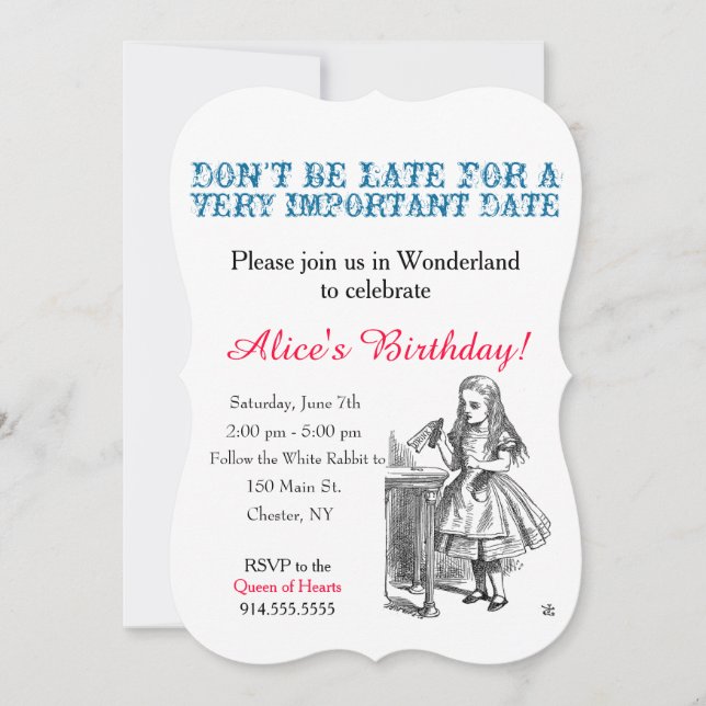 Alice im Wunderlandgeburtstags-Partygewohnheit Einladung (Vorderseite)