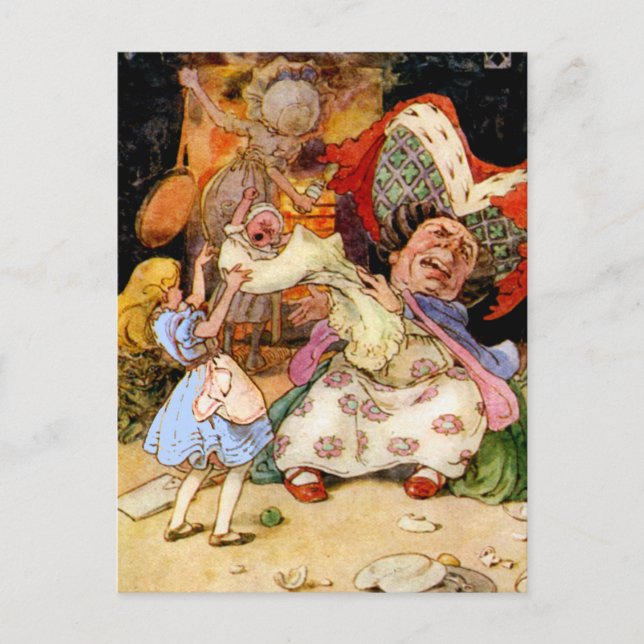 Alice in der Küche mit der Duchess und dem Schwein Postkarte (Vorderseite)